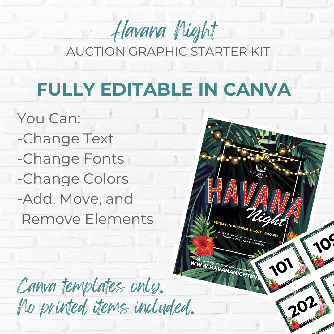 Tropical Havana Night Auction Fundraiser Graphic Starter Pack