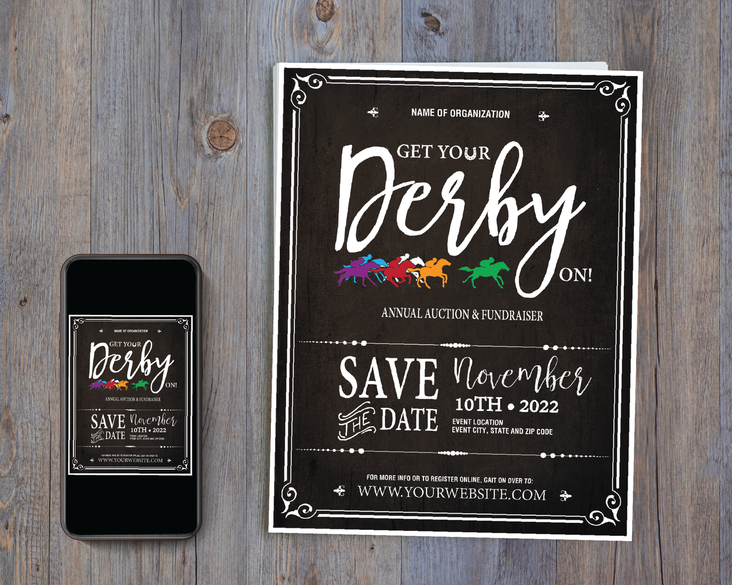 Get Your Derby On Fundraiser 8.5x11 Flyer, Digital Invite