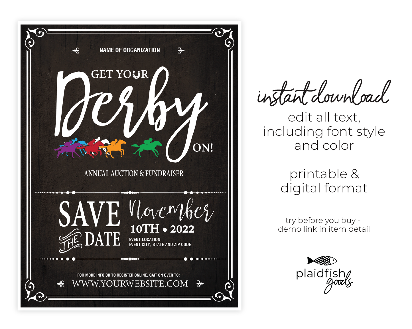 Get Your Derby On Fundraiser 8.5x11 Flyer, Digital Invite