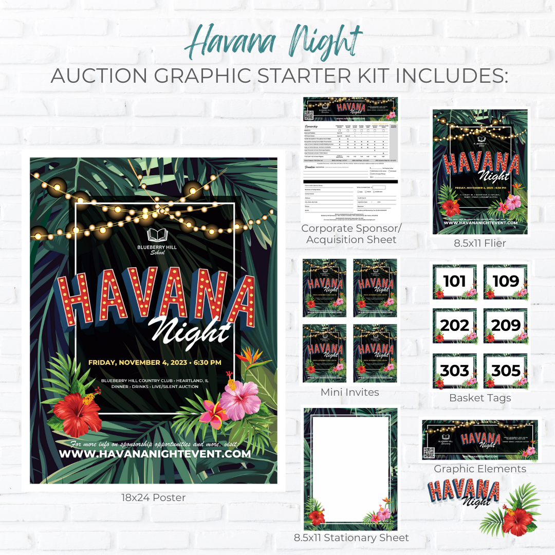 Tropical Havana Night Auction Fundraiser Graphic Starter Pack