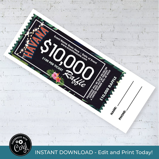 Havana Night Raffle Ticket, Digital Download, Editable Fundraising for Schools or Organizations