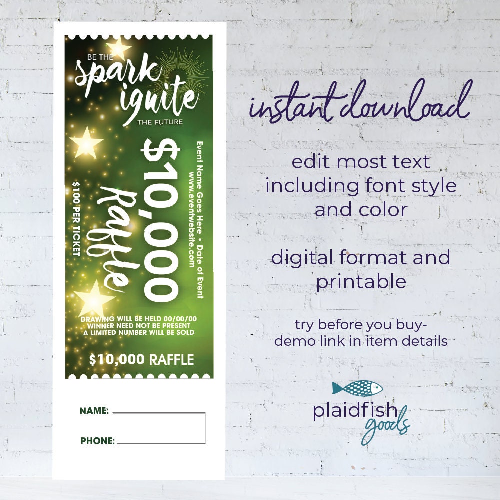 Be the Spark Ignite the Future Raffle Ticket, Digital Download, Editable Fundraising for Schools or Organizations