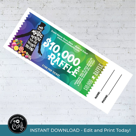 Candy Factory Raffle Ticket, Digital Download, Editable Fundraising for Schools or Organizations