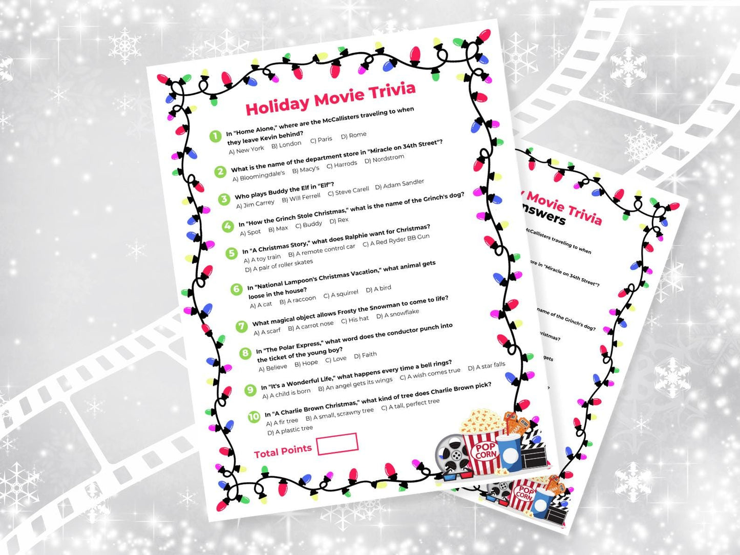 Christmas Movie Trivia Game: Holiday Party Fun (PDF Download)