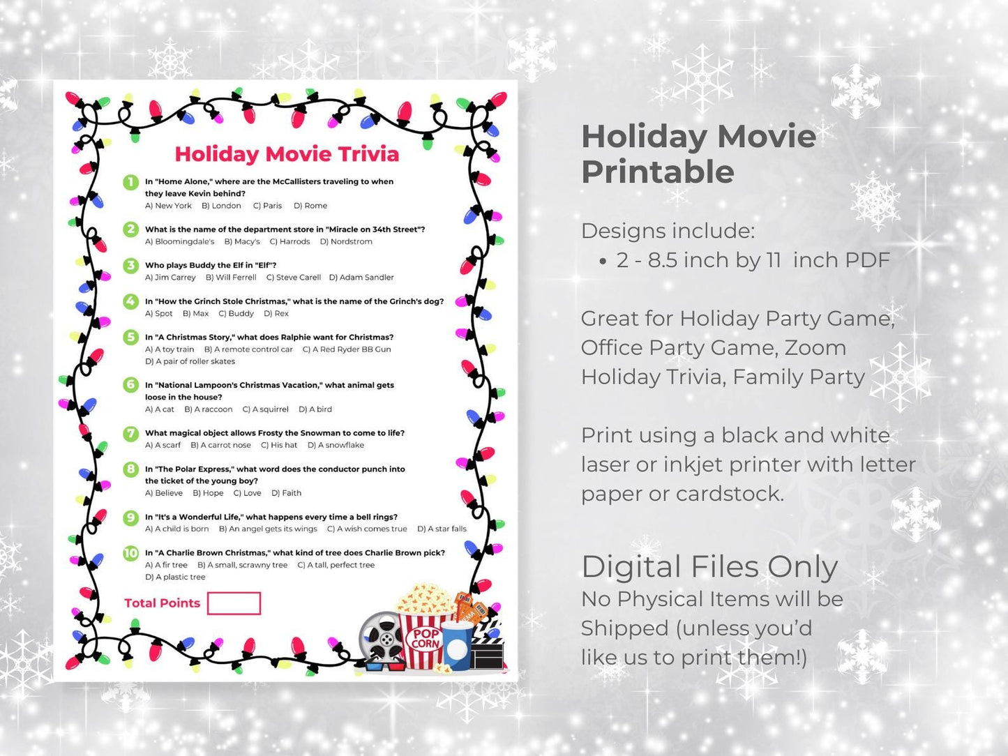 Christmas Movie Trivia Game: Holiday Party Fun (PDF Download)