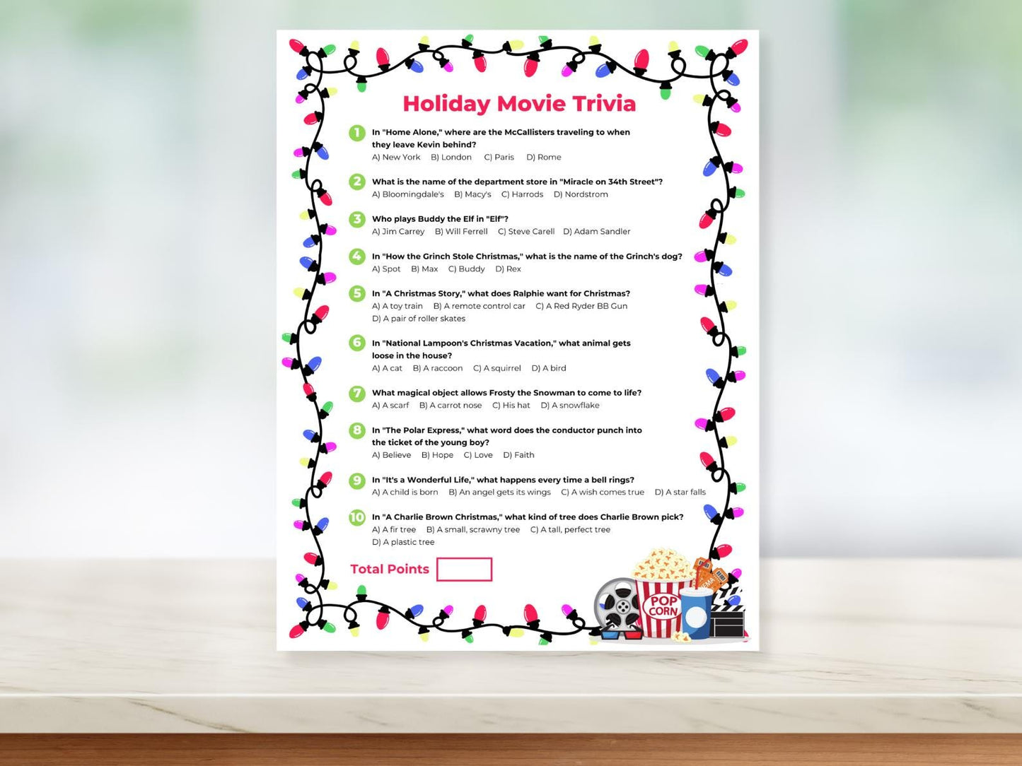 Christmas Movie Trivia Game: Holiday Party Fun (PDF Download)