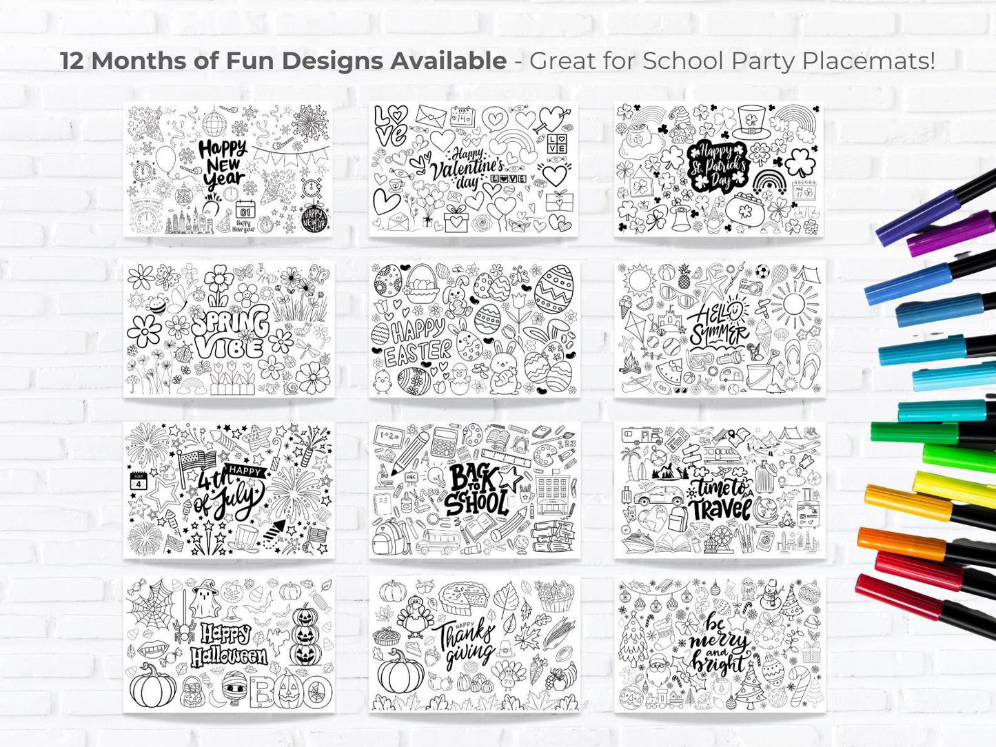 Summer place mat, coloring page, table activity, printable, downloadable, summer fun, 4th of July, Independence Day, fireworks, summer, Class Party, coloring activity, stars, stripes, uncle sam, colored pencils, markers