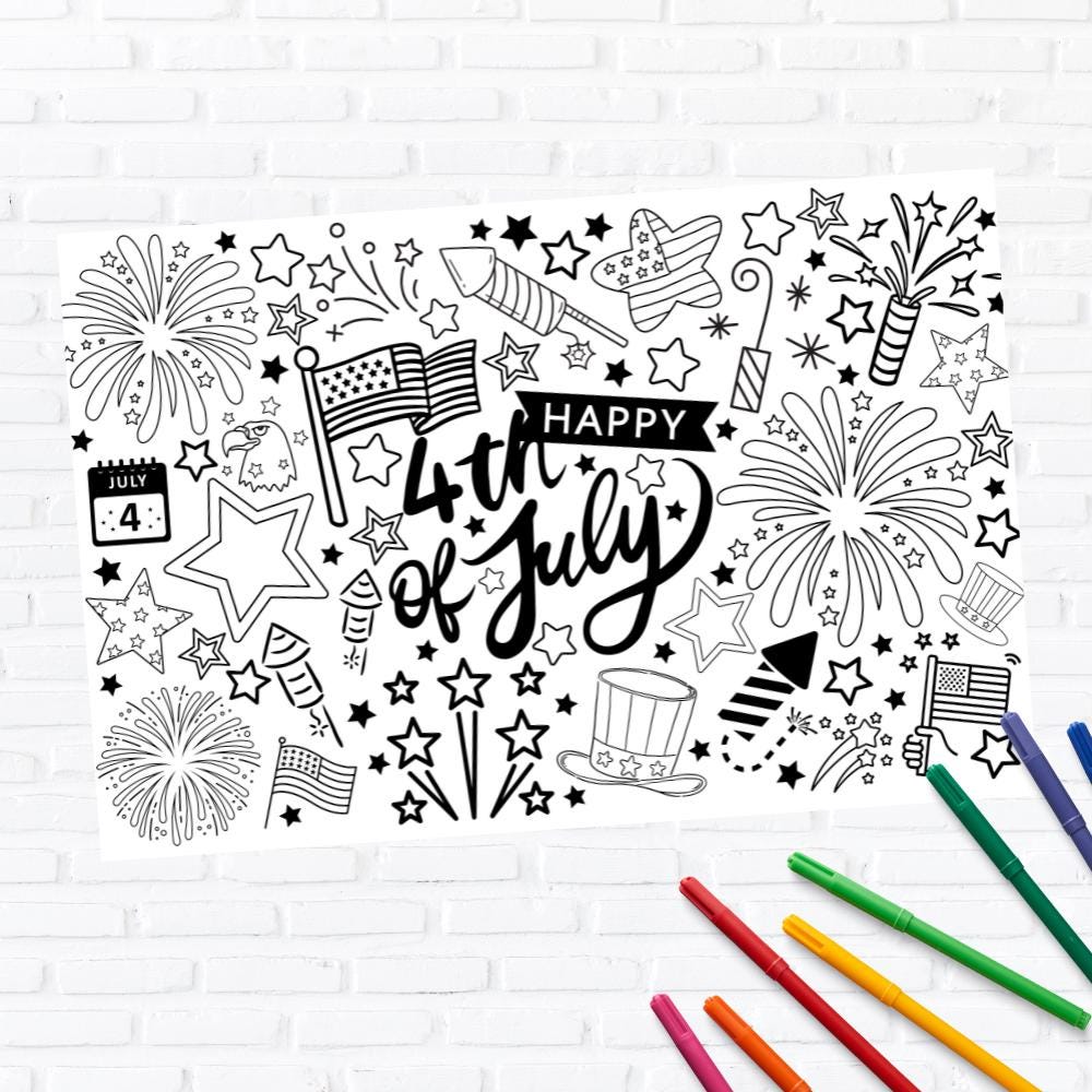 Celebrate Independence Day with a Printable Coloring Placemat for Kids - Instant Download Fun!