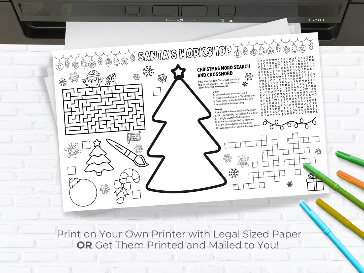 Christmas Activity Placemat | Santa's Worksheet, Games (Legal Size PDF & Canva Template)