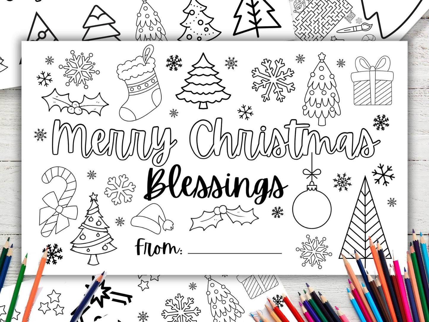 Christmas Holiday Blessings Coloring Placemats, Legal Size, PDF & Canva Template