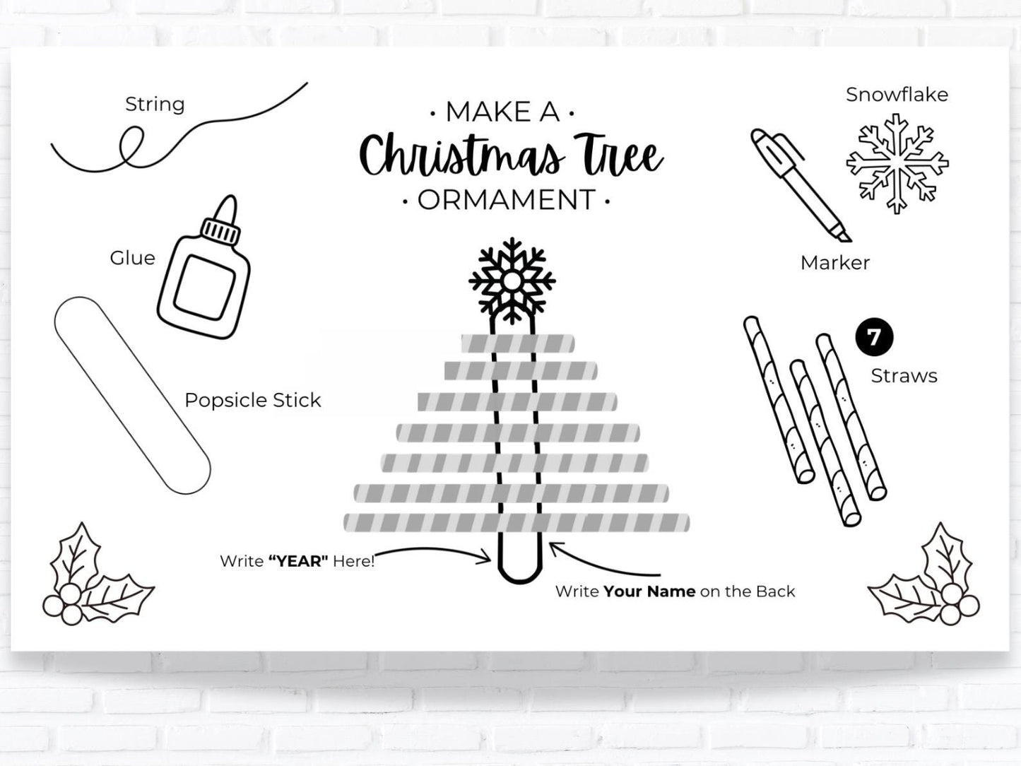 Christmas Tree Ornament Craft Placemat, Kids Holiday Activity (PDF Printable and Canva Template)