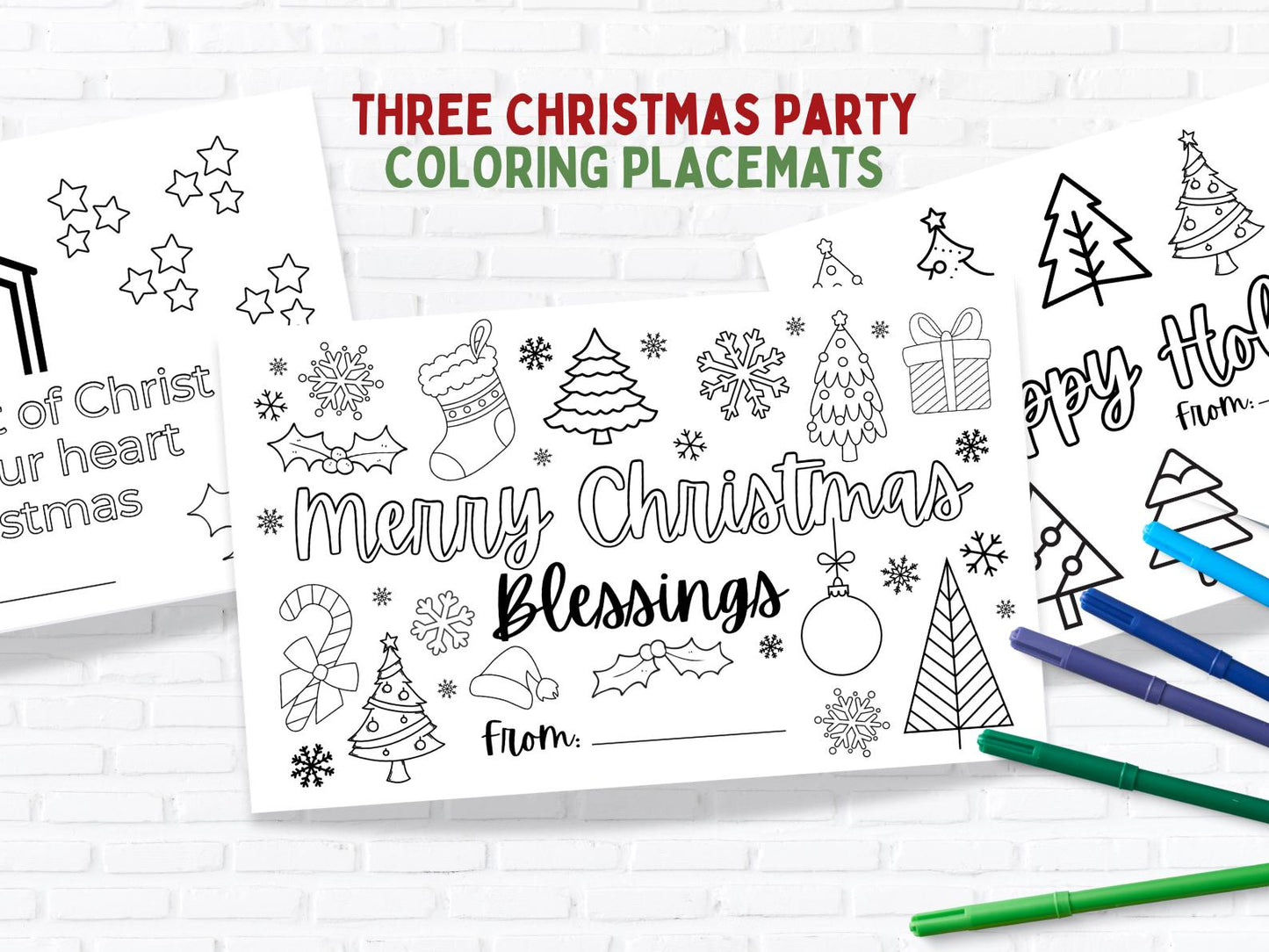 Christmas Holiday Blessings Coloring Placemats, Legal Size, PDF & Canva Template