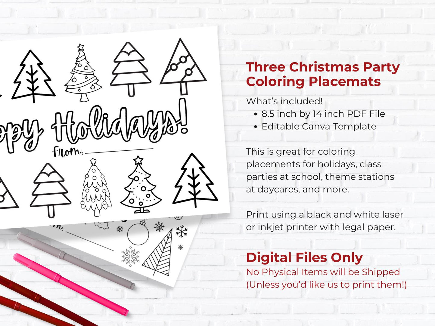 Christmas Holiday Blessings Coloring Placemats, Legal Size, PDF & Canva Template