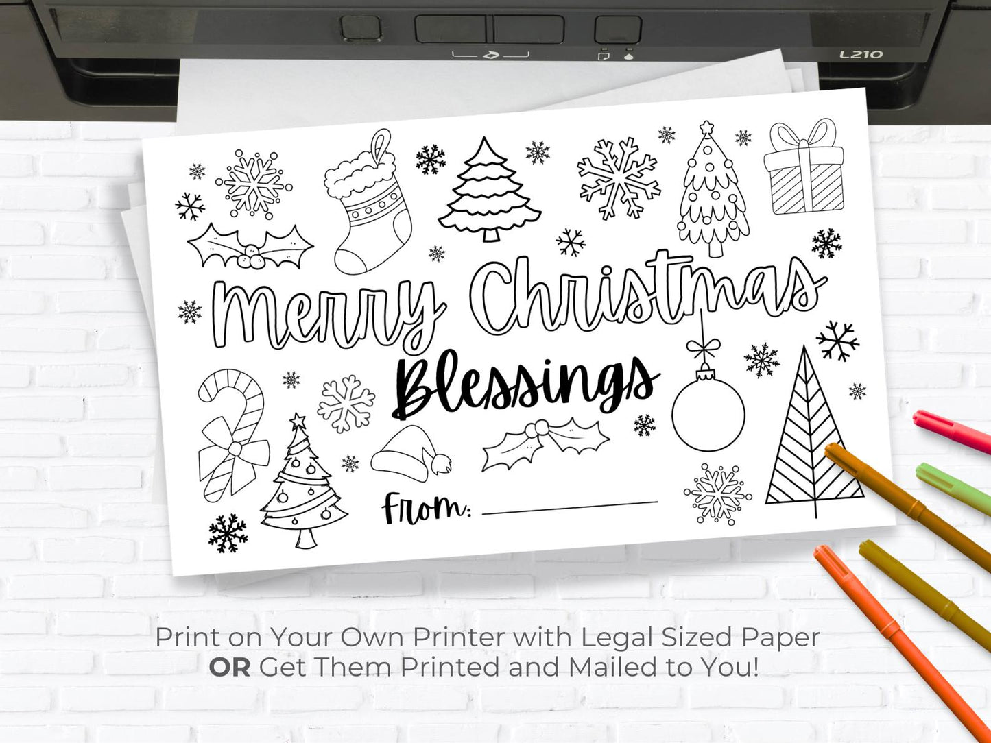 Christmas Holiday Blessings Coloring Placemats, Legal Size, PDF & Canva Template