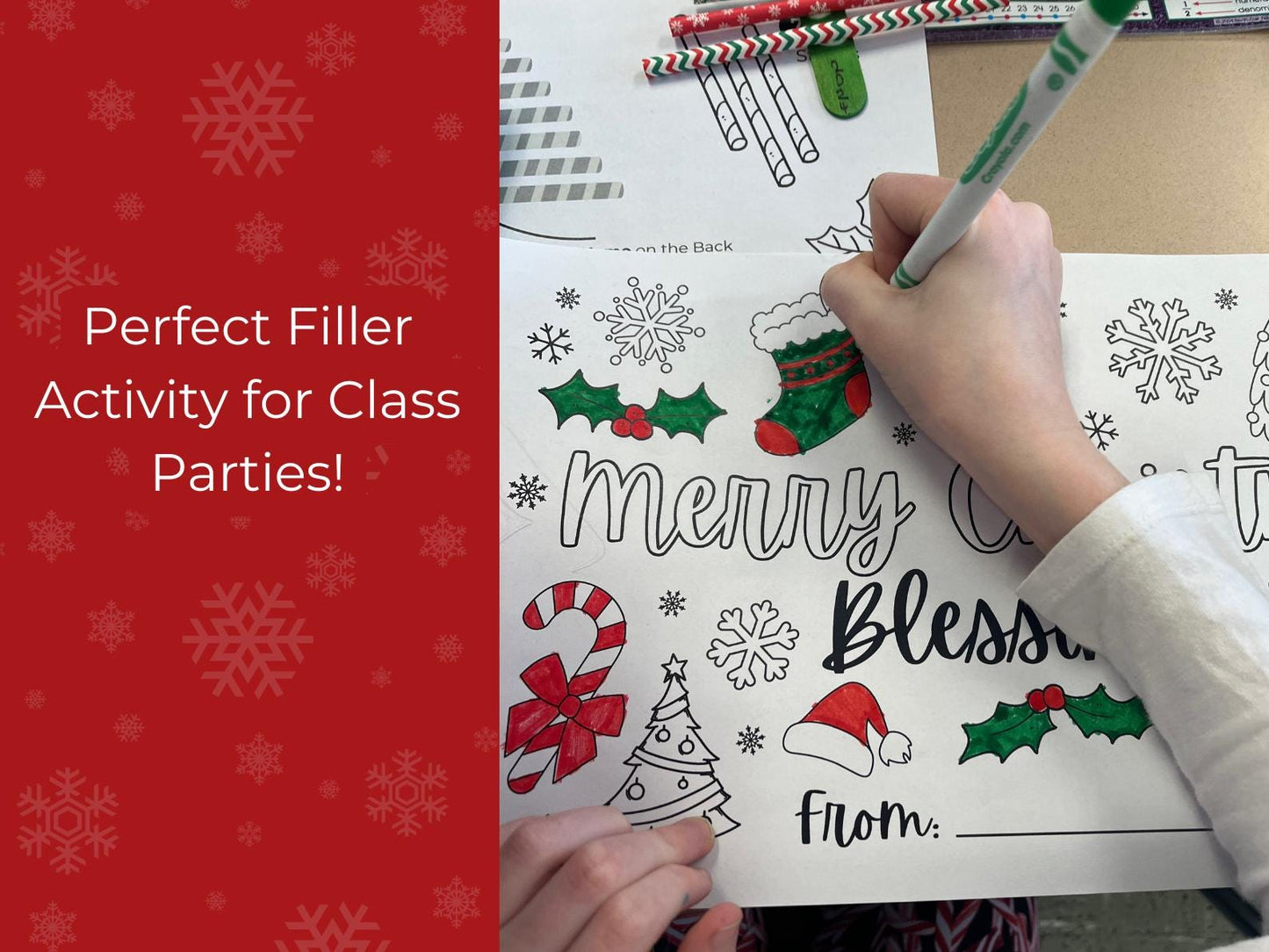 Christmas Holiday Blessings Coloring Placemats, Legal Size, PDF & Canva Template