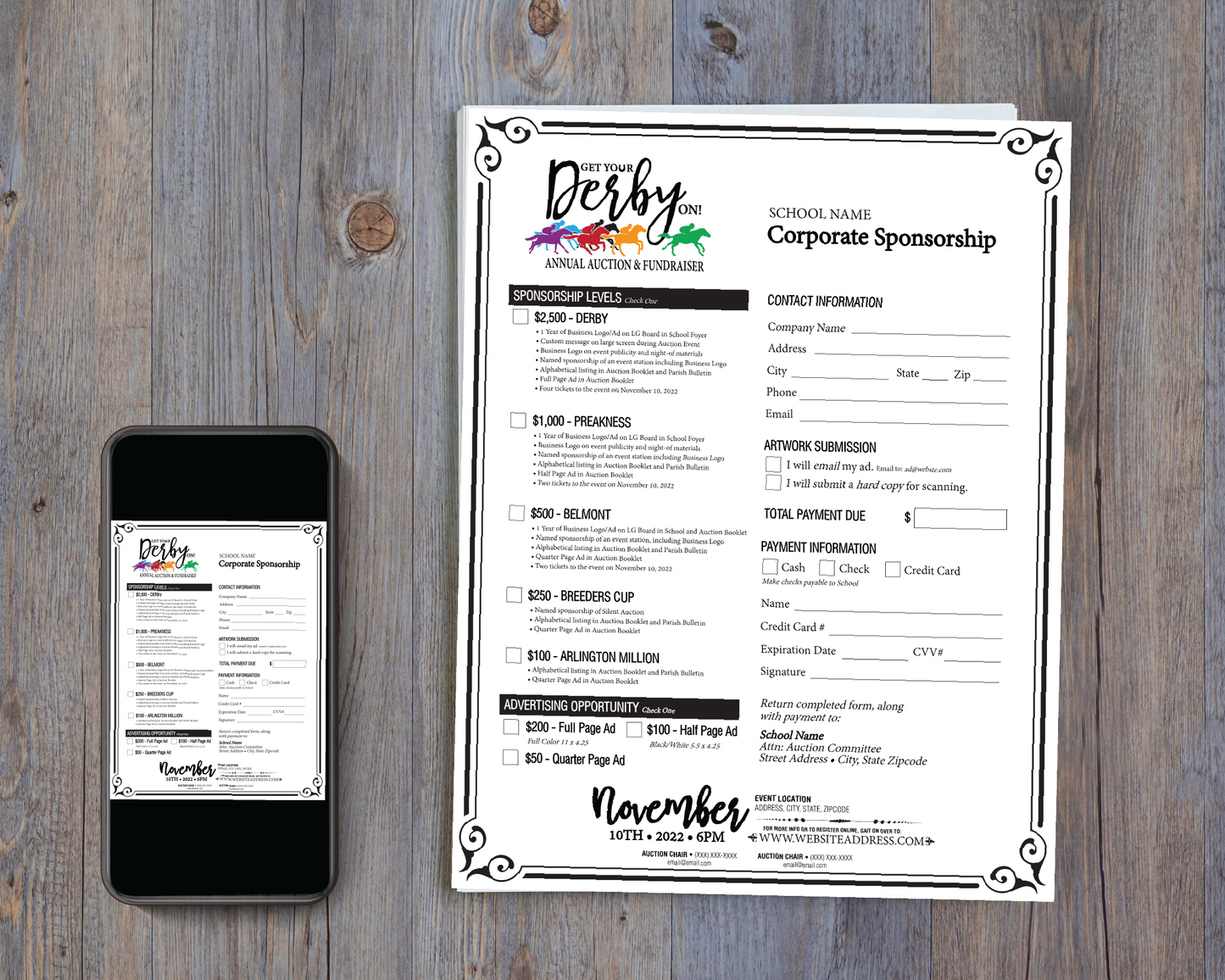 Get Your Derby On Fundraiser 8.5x11 Sponsor Acquisition Flyer, Digital Flier