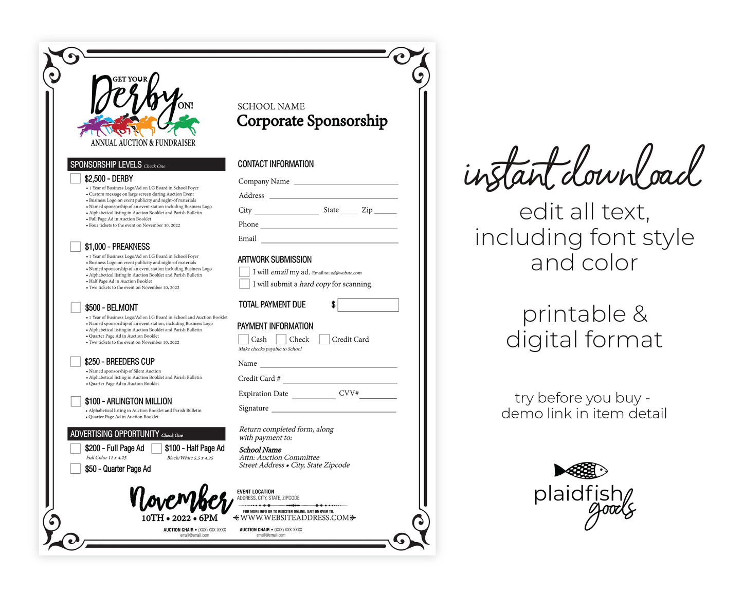 Get Your Derby On Fundraiser 8.5x11 Sponsor Acquisition Flyer, Digital Flier